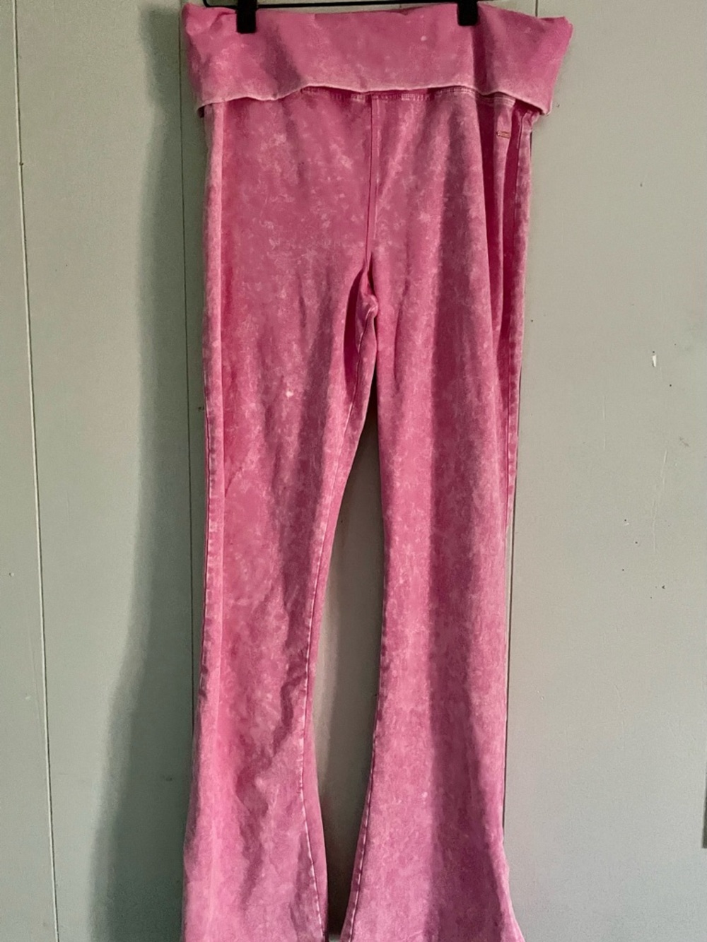 Pink Velour Fold-Over Waistband Flare Pants